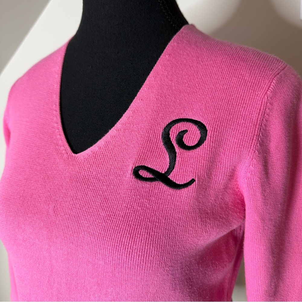 DESIGNERS ORIGINALS PETITE Pink V Neck Knit Pullover Sweater L Embroidered Small - Picture 3 of 10